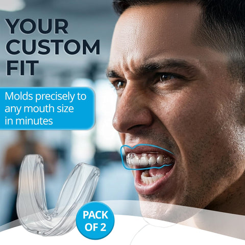 Two Pack Sports Mouth Guards For Game Ready Protection With Custom Fit To Any Mouth Size Moldable Comfort No BPA Clear Color