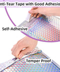 Close-up of Dope Metallic Bubble Mailers Set showing self-adhesive, tamper-proof seal and holographic padding