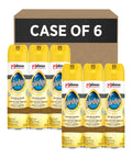 Pro Grade Furniture Polish Spray With Zesty Lemon Scent Bulk Six Pack Aerosol Cleaner For Sealed Wood And Hard Surfaces in a box.