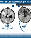 Beast Airflow Industrial Wall Mount Fan 4600 CFM 20 Inch High Velocity Sealed Motor shown in mounting positions