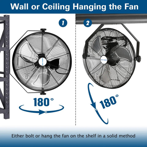 Beast Airflow Industrial Wall Mount Fan 4600 CFM 20 Inch High Velocity Sealed Motor shown in mounting positions