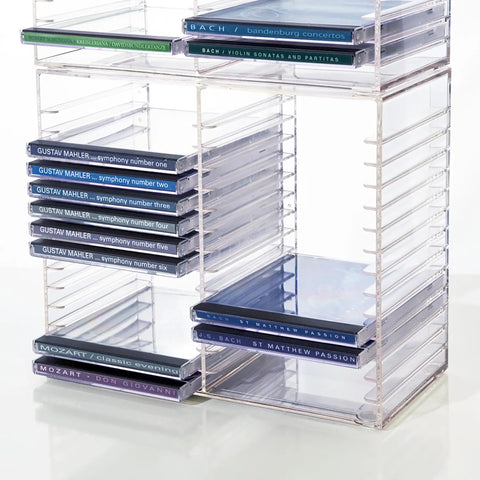 Stackable Clear Plastic CD Organizer With Rubber Feet For Home Theater Or Media Room, Holds Up To 30 Jewel Cases, BPA Free