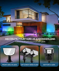 Modern house illuminated by Multicolor Solar Spot Lights Outdoor With 47 LEDs 4 Sides Illuminants 300 Degree Beam IP67 Waterproof