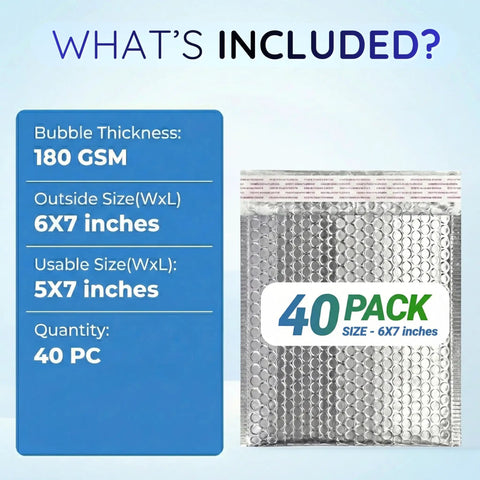 6x7 Inch Insulated Bubble Mailers Pack Of Forty For Cold Shipping Waterproof Thermal Lining Keeps Food And Temperature Sensitive Goods Fresh Perfect For Chocolates Supplements Snacks And Small Biz Shipments