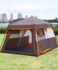 Large Family Tent For 6-8 People With Instant Setup In 60 Seconds, Spacious Two Rooms, Three Doors, Brown on grass