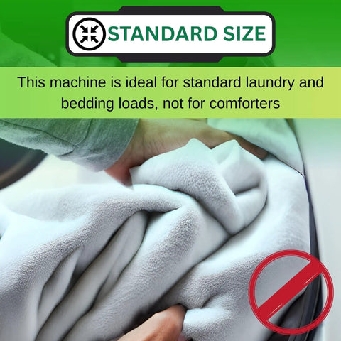 Killer Compact Washing Machine With 2.2 Cu Ft Auto Sense Water Level Detection 1400 Rpm Spin Fifteen Wash Cycles LED panel showing standard size laundry guidelines.