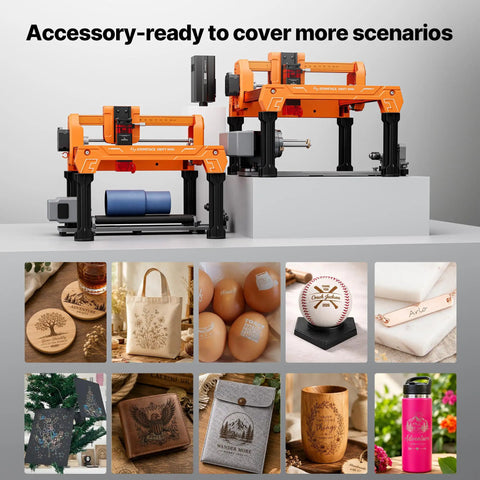 Desktop 3.5W Laser Engraver And Cutter Machine Featuring Plug And Play Design showcasing various engraved designs and projects.