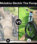 Comparison of manual pump vs. Go To Tire Inflator Portable Air Pump 150 PSI Battery Powered inflating bike tire.