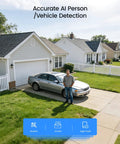 AI Powered Home Security System With Human And Vehicle Detection in use in residential driveway with car