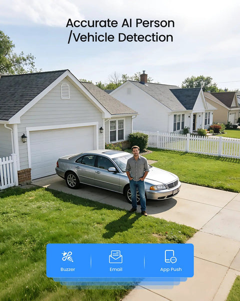 Person detected by Smart AI Motion Alerts For People And Cars 8 Channel 5MP Lite DVR Kit No HDD Weatherproof 1080p Cameras