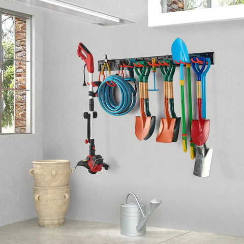 Heavy Duty Multi Storage Garage Hooks Wall Mounted Garden Tool Organizer Featuring Rock Solid Rails For Bikes Rakes Shovels Push Brooms And Outdoor Gear Top Shelf Home Layout Game Changing Clutter Crusher Solution