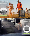 Image of Upgraded Folding Grill Table For Outdoor BBQs Metal Portable Camping Table folded in a car trunk and being carried outdoors