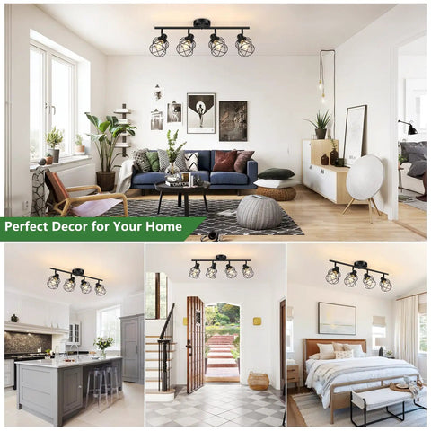 Four Light Semi Flush Mount Ceiling Light With Dope Rotatable Track Heads And Metal Cage Adjustable Arm Design In Various Rooms
