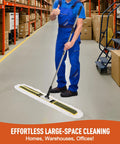 Built Tough 36 Inch Commercial Dust Mop With Telescoping Handle For Hardwood Floors Tile Laminate And Concrete Wide Head in use by cleaner.