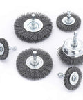 Six Piece Drill Wire Wheel Cup Brush Set With Coarse Crimped Wire 0.010 Inch Thick Face Width displayed on white background