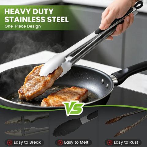17 Inch Extra Long Stainless Steel Grill Tongs Heat Resistant Non Slip Grip Rock Solid Construction Keeps Your Hands Safe From Open Flames Heavy Duty Essential For Backyard Cookouts And Game Day Tailgating