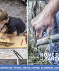 Child working on wood project using Mini Belt Sander Kit With 15 Abrasive Belts, 7 Speed Adjustable Edge Sharpening Tool nearby