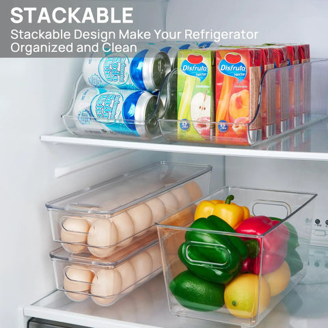 Clear Stackable Egg Organizer For Fridge Fits 14 Eggs BPA Free Plastic Storage Bin For Fridge Organization Durable No Mess Crystal Clear Tray Set 2 Pack Bundle