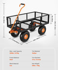Heavy Duty Steel Garden Cart With 500 Lbs Capacity 3 In 1 Pullable Wagon with 10 Inch Wheels and Steel Frame Dimensions