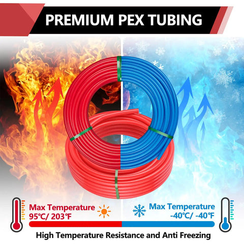 2x100 Ft Pex A Tubing Kit With Blue And Red 1/2 Inch Pex A Pipe, high temperature and freeze resistant illustration