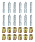 M10x50mm Heavy-Duty Hanger Bolts And M10x20mm Threaded Insert Nuts, 12Pc Wood Dowel Screw Kit arranged in rows.