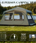 Family Cabin Tent For 6-8 With Porch And 2 Rooms, Waterproof Glamping Tent, 3 Doors, Tall And Spacious, Big Outdoor Camping Tent For Backyard, Hiking And Camp Trips