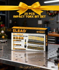 Box of Tamper-Proof Torx Bit Set 25-Piece T5 Through T40 With Two Point Five Inch Magnetic Extension on a workbench.