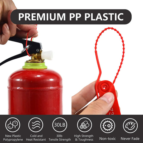 100 Pack Plastic Security Seals Anti Tamper Tags With Numbered Zip Ties Breakaway Labels For Fire Extinguishers First Aid Kits Bags And Clothes Red One Time Use Security Ties For Quick Easy On The Go Checks No Fuss on a red extinguisher