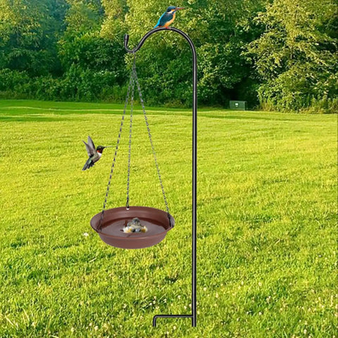Outdoor Hanging Bird Bath With Feeder For Balcony And Garden Decor Durable Water Tray Bowl With 16 Inch Chain viewed in garden