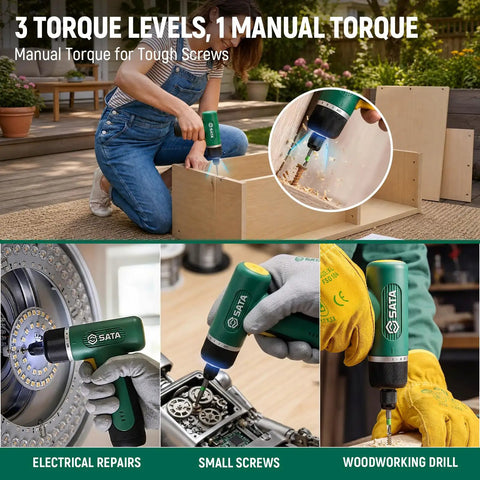 Person using Cordless Screwdriver Set With 32 Pieces, 3.7V Power, One Quarter Inch Hex Chuck for furniture assembly outdoors
