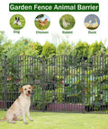 Tall 40 Inch High Outdoor Decorative Garden Fence With Gate, shown as an animal barrier in a garden with various pets.
