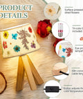 Pressed Flower Table Lamp With Gift Box Set showcasing dried flowers on linen shade, wood base, tri-color bulb, for cozy cottagecore decor.