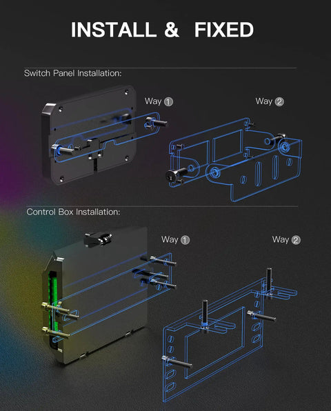 Diagram of Eight Gang Switch Panel For Cars Trucks Jeeps SUVs Boats And Marine Use With Waterproof Box Wireless Smartphone Control installation.