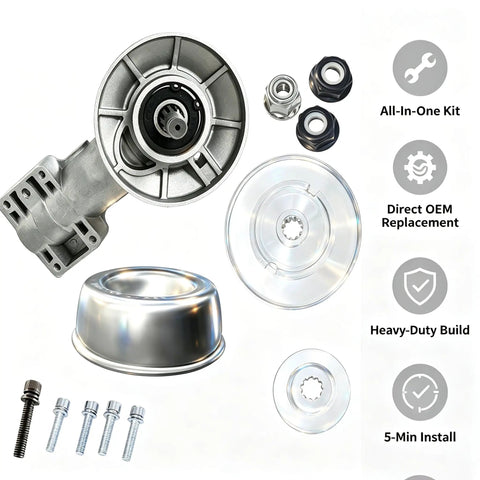 Image of Heavy Duty Gearbox Assembly Replacement Kit For Weed Eater Trimmers With Metal Head and components displayed.