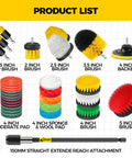 Holikme 30-pack drill brush attachments set with extendable reach attachment and assorted pads and sponges