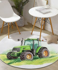 7Ft Round Area Rug For Living Room And Dining Table, Green Farm Tractor Grassland Circle Rug under small table and chair