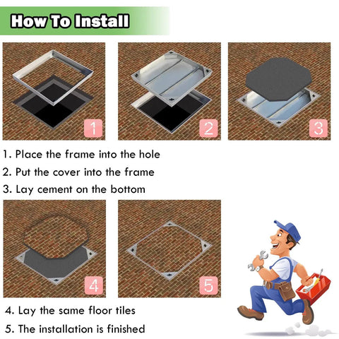 Step-by-step installation of Heavy Duty Waterproof Rectangular Drainage Cover With Hidden Embedded Manhole And Septic Tank Lid