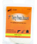 Heavy Duty Tie On Polishing Bonnet For 7 Inch Orbital And Variable Speed Buffers Featuring Hella Smooth White Fleece in packaging.