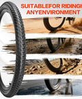 Foldable Mountain Bike Tire Set For 26 And 29 Inch Wheels With Inner Tubes Repair Kit Rim Strips Tire Levers And AV 32mm Schrader Valves For Rugged Off Road Commuter And Trail Riding displayed with various surface conditions