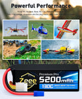 Race Ready 6S LiPo Battery 5200mAh 22.2V 130C Ultra Low IR Soft Pack With EC5 Connector for RC vehicles, image top left show quadcopter with red details, top center show helicopter, top right show plane with red accents, bottom left show green RC car, bottom center show yellow RC boat, battery packaging showcased at the bottom.