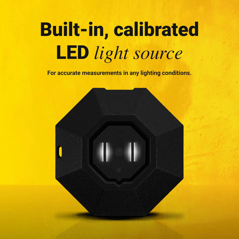 Portable Color Sensor And Color Matcher Tool With 300000 Plus Paint Library shown with LED light source for lighting accuracy.