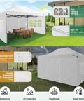 10x15 Heavy Duty Pop Up Canopy Tent With 4 Sidewalls for Outdoor Weddings and Parties, shown with and without rain, highlighting features.