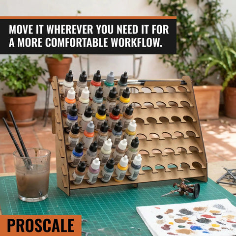 Clutch Wall Paint Rack Organizer For Miniatures And Modeling, Vertical Hobby Paint Stand With 26mm Dropper Slots Plus Top Brush And Tool Holder, Straight Up Game Changer For Vallejo Army Painter Bottle Display