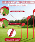 Two Pack Backyard Golf Clubs With Telescopic Aluminum Shafts 18 To 38 Inches, shown adjusting size on grassy field