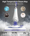 Kick Grime Steam Mop Heavy Duty Floor Steamer Fast 25 Second Heat Up With Detergent Chamber And Two Reusable Microfiber Pads for high temperature cleaning.