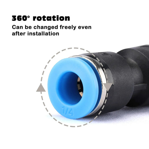 Pro Grade 1/2 Inch PU Air Hose Kit 60 Ft With 28 Piece Push To Connect Fittings showing 360° rotation feature