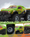 Off Road Remote Control Truck 2.4GHz RC Car With LED Lights 1 To 20 Scale All Terrain Monster Stunt Vehicle, green details