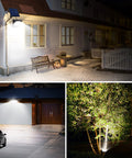 Outdoor Solar Flood Lights Set Weatherproof Dusk To Dawn LED Security Wall Lights illuminating house, garage, and garden