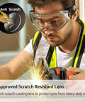 Man wearing over glasses safety goggles for men and women anti fog and anti scratch HD lens ANSI Z87 and EN166 approved