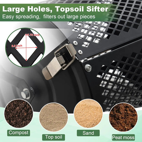 Lightweight 24 Inch Compost Spreader With U Shaped Handle And Durable Metal Mesh Basket perfect for spreading topsoil